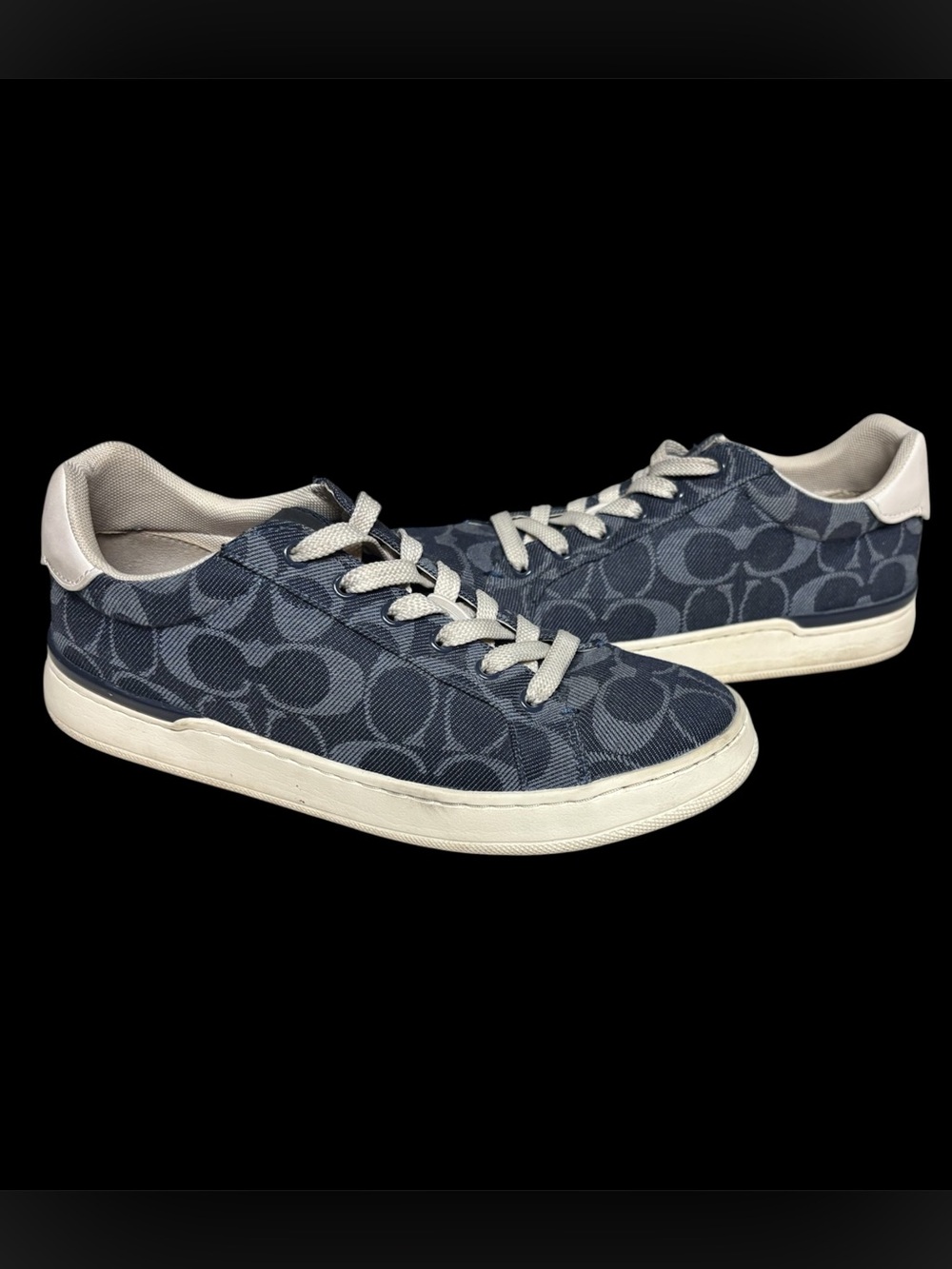 Coach Clip Signature Chambray Low Top Sneakers Midnight Navy Size 7.5 Used